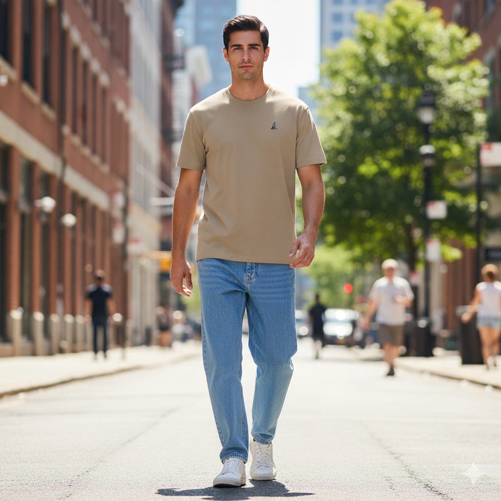 Logo Beige Kısa Kollu Tişört